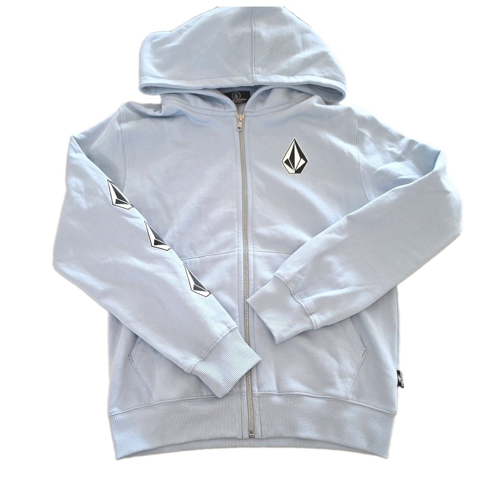 Volcom Boys Light Blue Full Zip Hoodie Stone Logo M 10-12 Classic Fit Sweatshirt